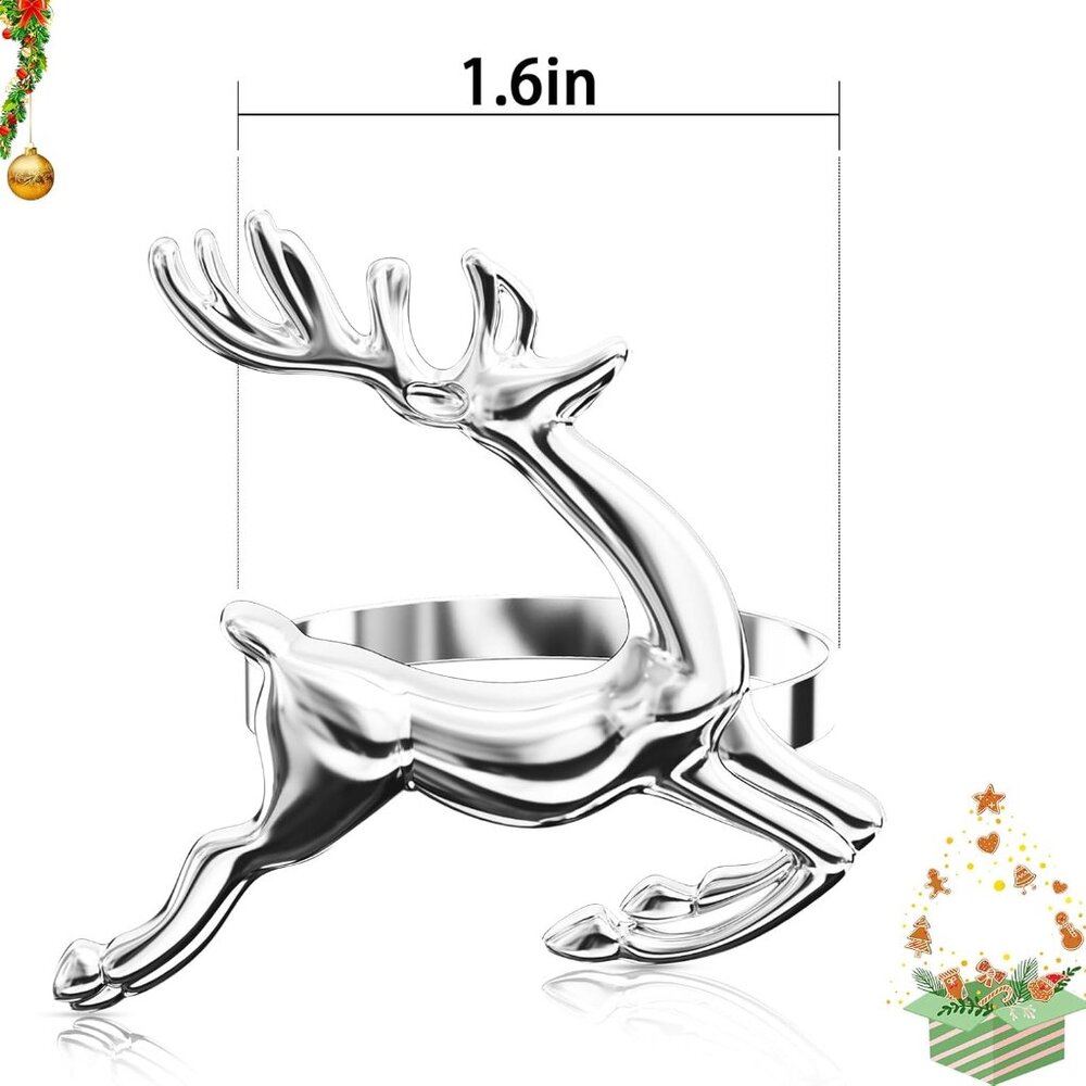 Stylish Silver Reindeer Napkin Rings - Ideal for Christmas and Romantic Dinners - Picture 3 of 7